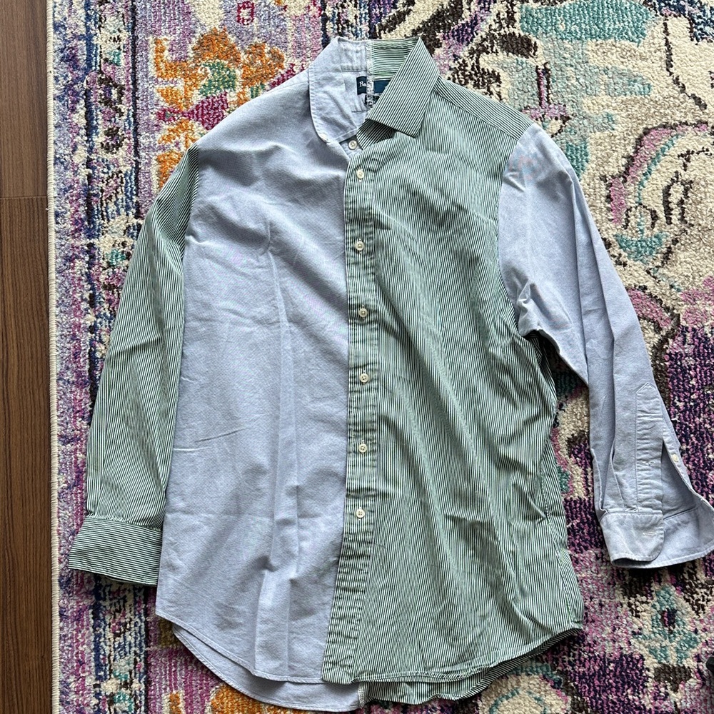 Custom Polo Button Down Striped and Light Denim Long Sleeve